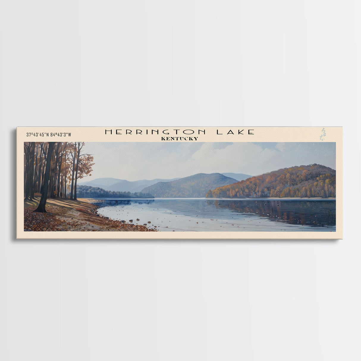 Herrington Lake Kentucky Framed Canvas Print, Panoramic Lake House Decor, Wall Art, Travel Poster, Stunning Lake Painting, Nature Art