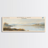 Honey Lake Framed Canvas Print, Lake House Art, Panoramic Travel Poster, Wall Art, Stunning Lake Painting, Home Decor