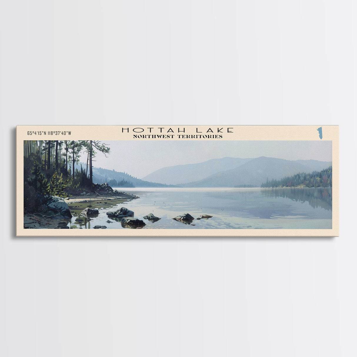 Hottah Lake Framed Canvas Print, Panoramic Lake House Decor, Wall Art, Travel Poster, Stunning Lake Painting, Nature Art