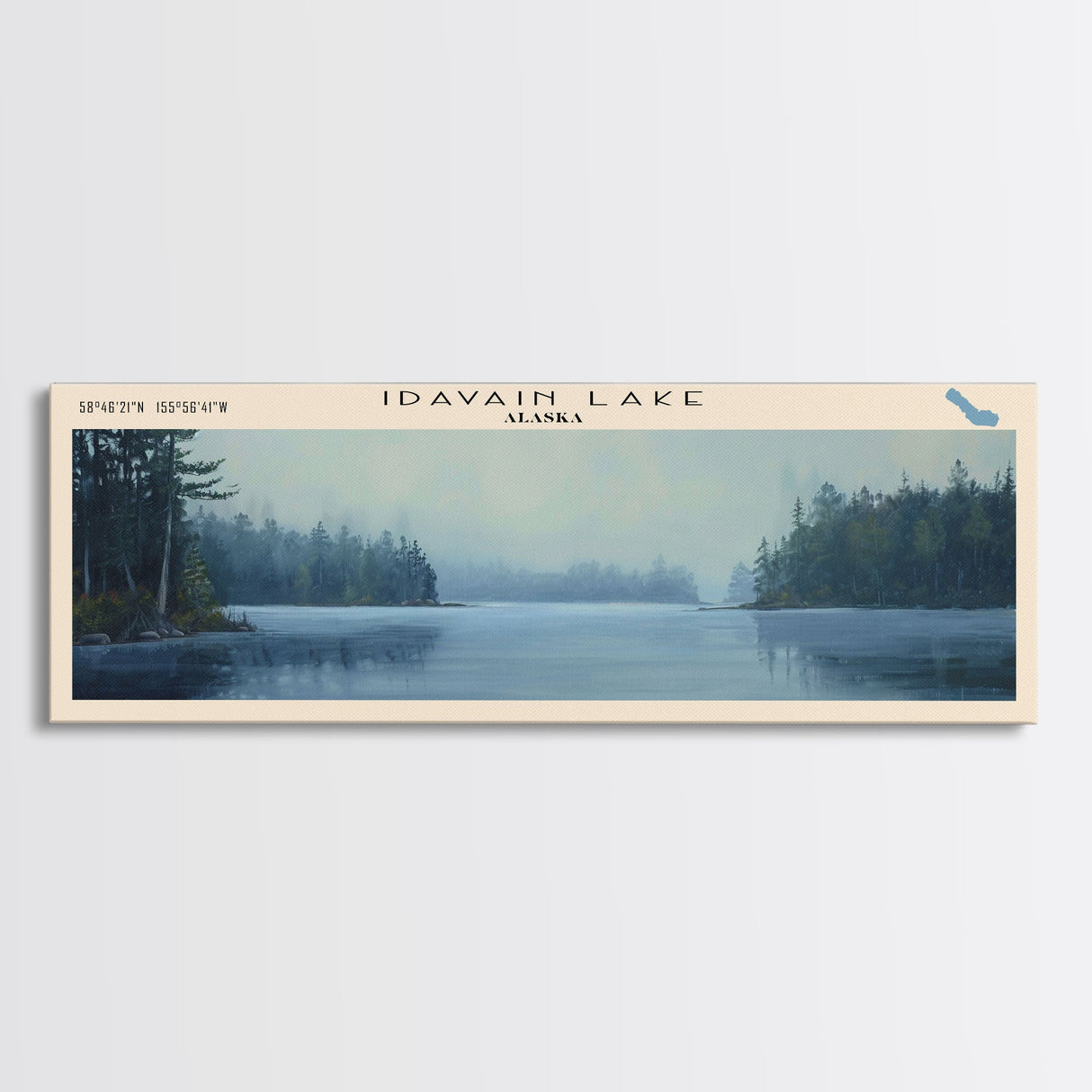 Idavain Lake Framed Canvas Print, Lake House Decor, Panoramic Wall Art, Travel Poster, Captivating Lake Painting, Nature Art