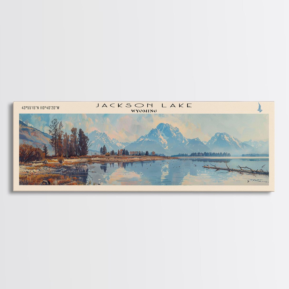 Jackson Lake Wyoming Framed Canvas Print, Lake House Art, Panoramic Wall Art, Travel Poster, Stunning Lake Painting, Nature Art