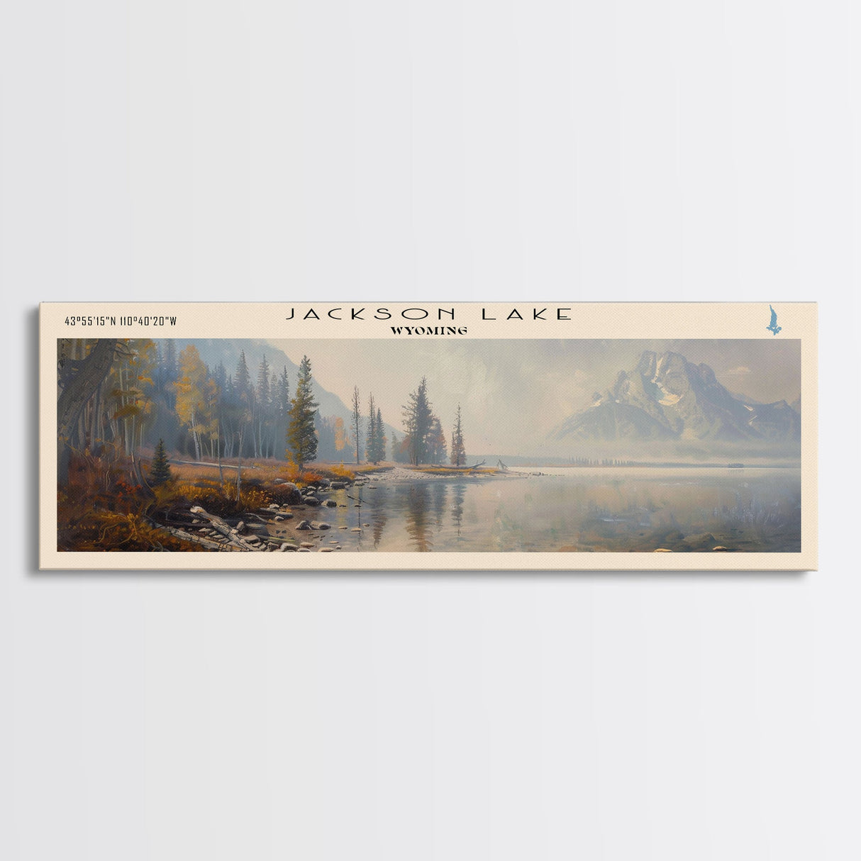 Jackson Lake Framed Canvas Print, Panoramic Lake House Decor, Wall Art, Travel Poster, Captivating Lake Painting, Nature Art