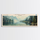 Jenny Lake Wyoming Framed Canvas Print, Lake House Decor, Panoramic Wall Art, Travel Poster, Beautiful Lake Painting, Nature Art