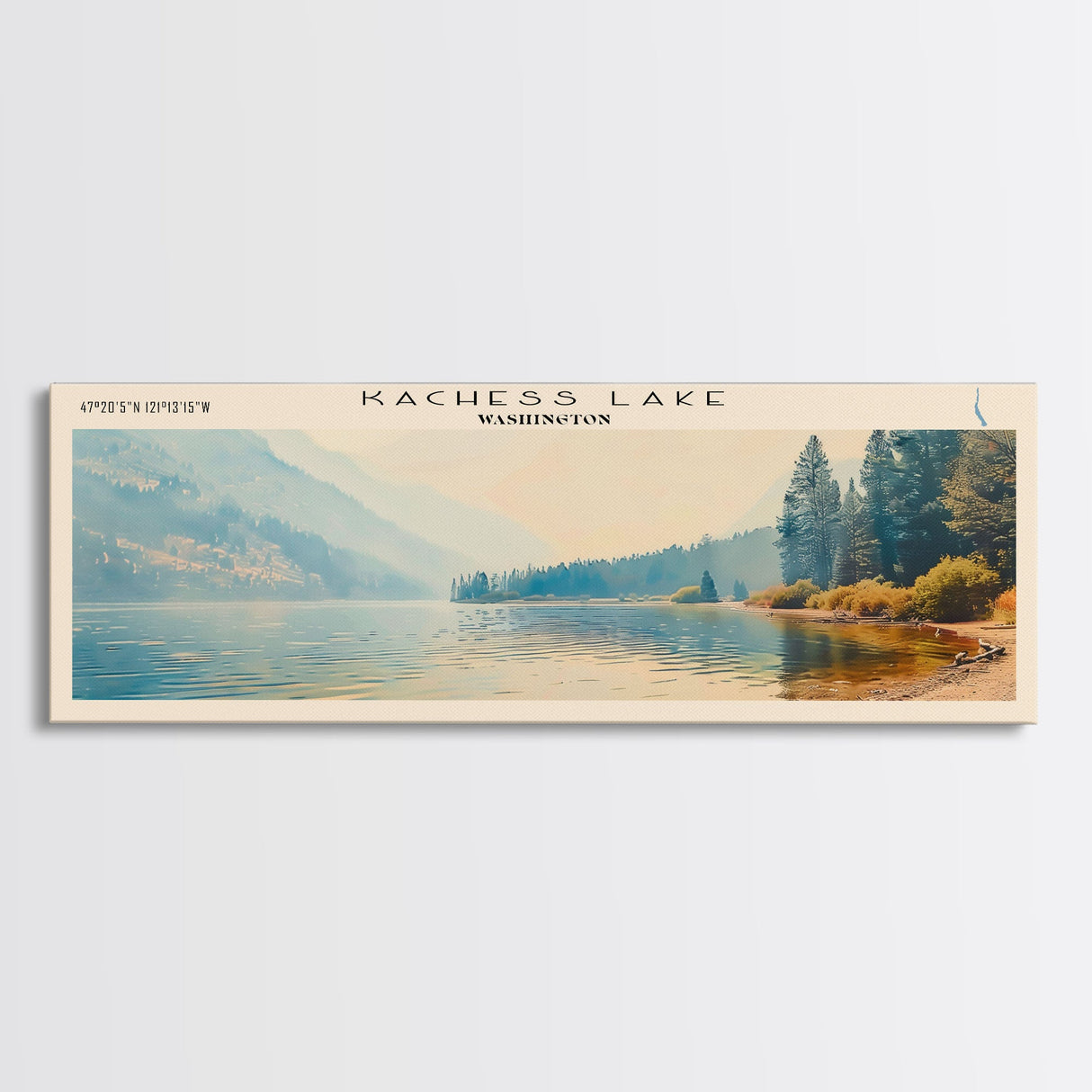 Kachess Lake Washington Framed Canvas Print, Lake House Art, Panoramic Wall Art, Travel Poster, Beautiful Lake Painting, Home Decor