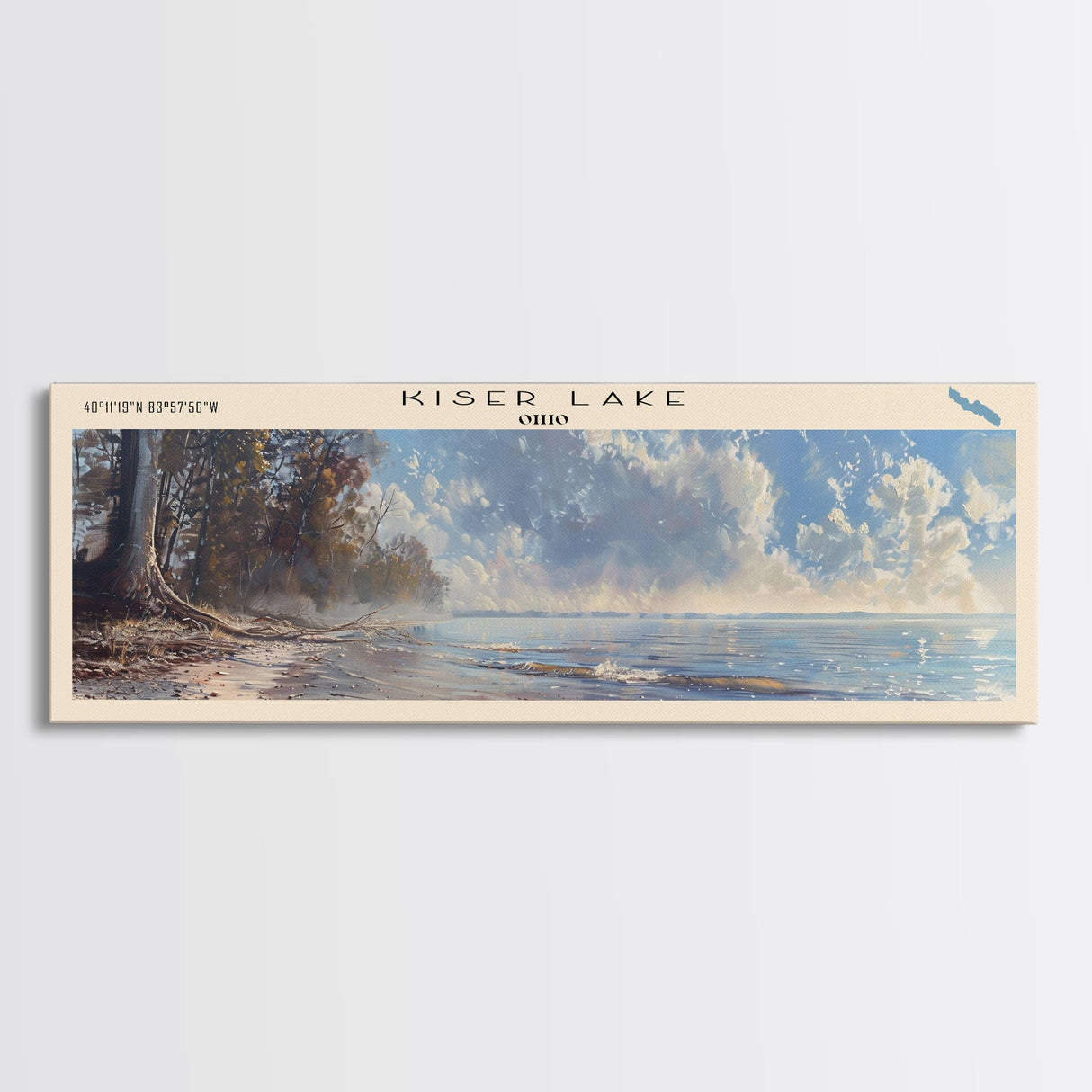 Kiser Lake Ohio Framed Canvas Print, Lake House Art, Panoramic Wall Art, Travel Poster, Scenic Lake Painting, Home Decor