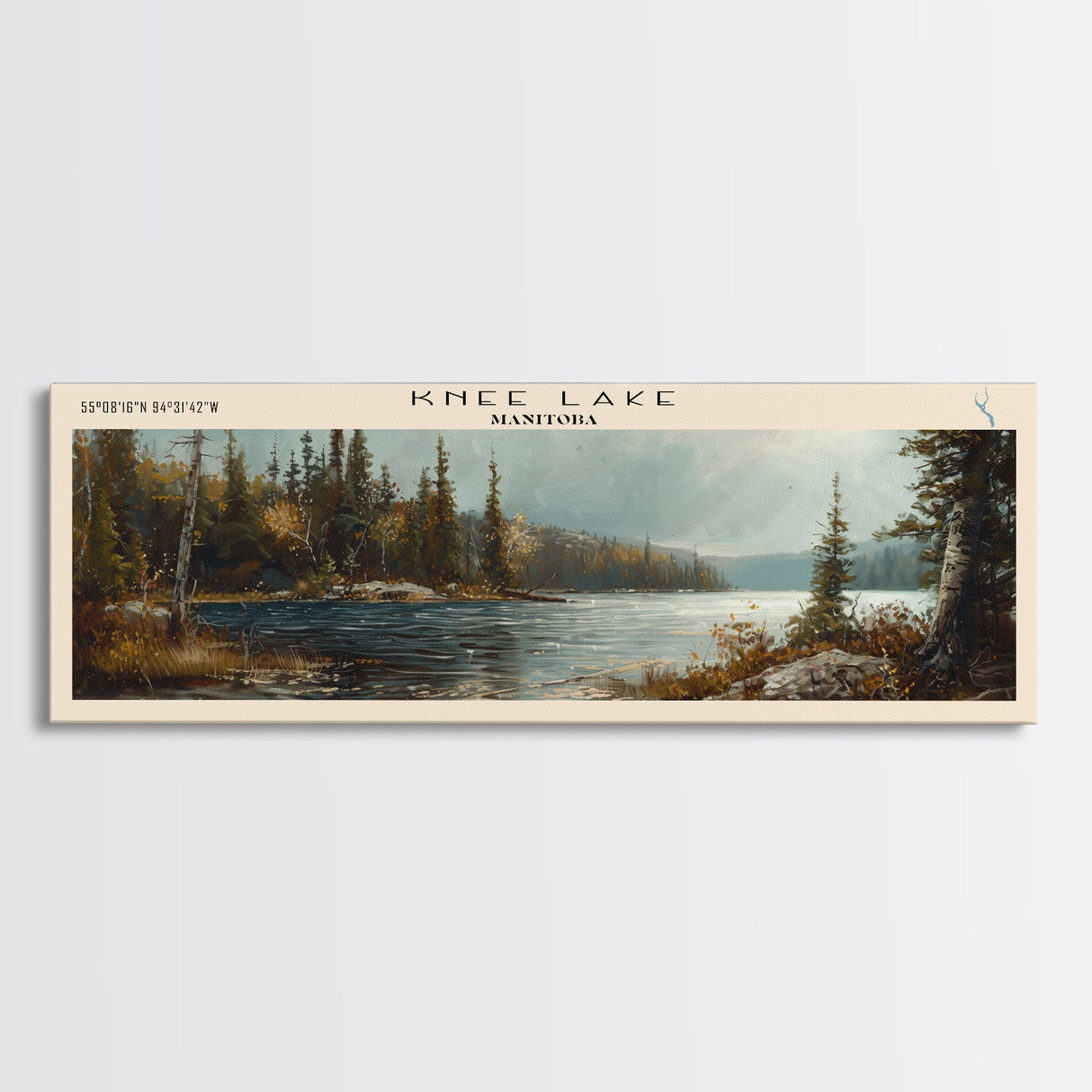 Knee Lake Framed Canvas Print, Panoramic Lake House Decor, Wall Art, Travel Poster, Scenic Lake Painting, Nature Art