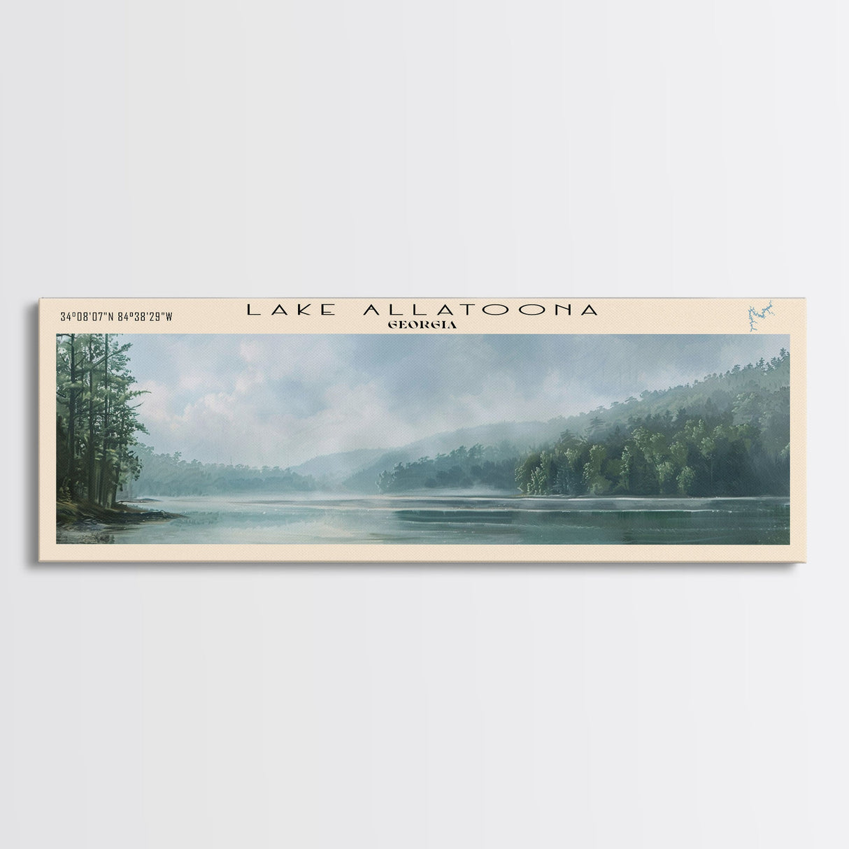 Lake Allatoona Georgia Framed Canvas Print, Lake House Art, Panoramic Wall Art, Travel Poster, Serene Lake Painting, Home Decor