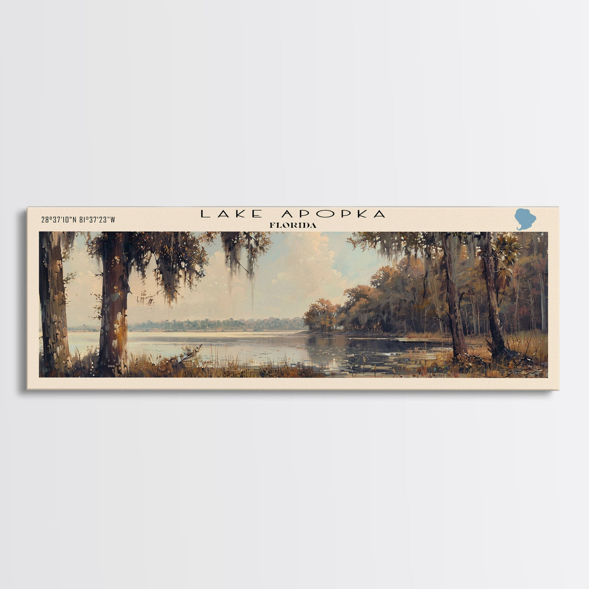 Lake Apopka Florida Framed Canvas Print, Panoramic Lake House Decor, Wall Art, Travel Poster, Stunning Lake Painting, Nature Art