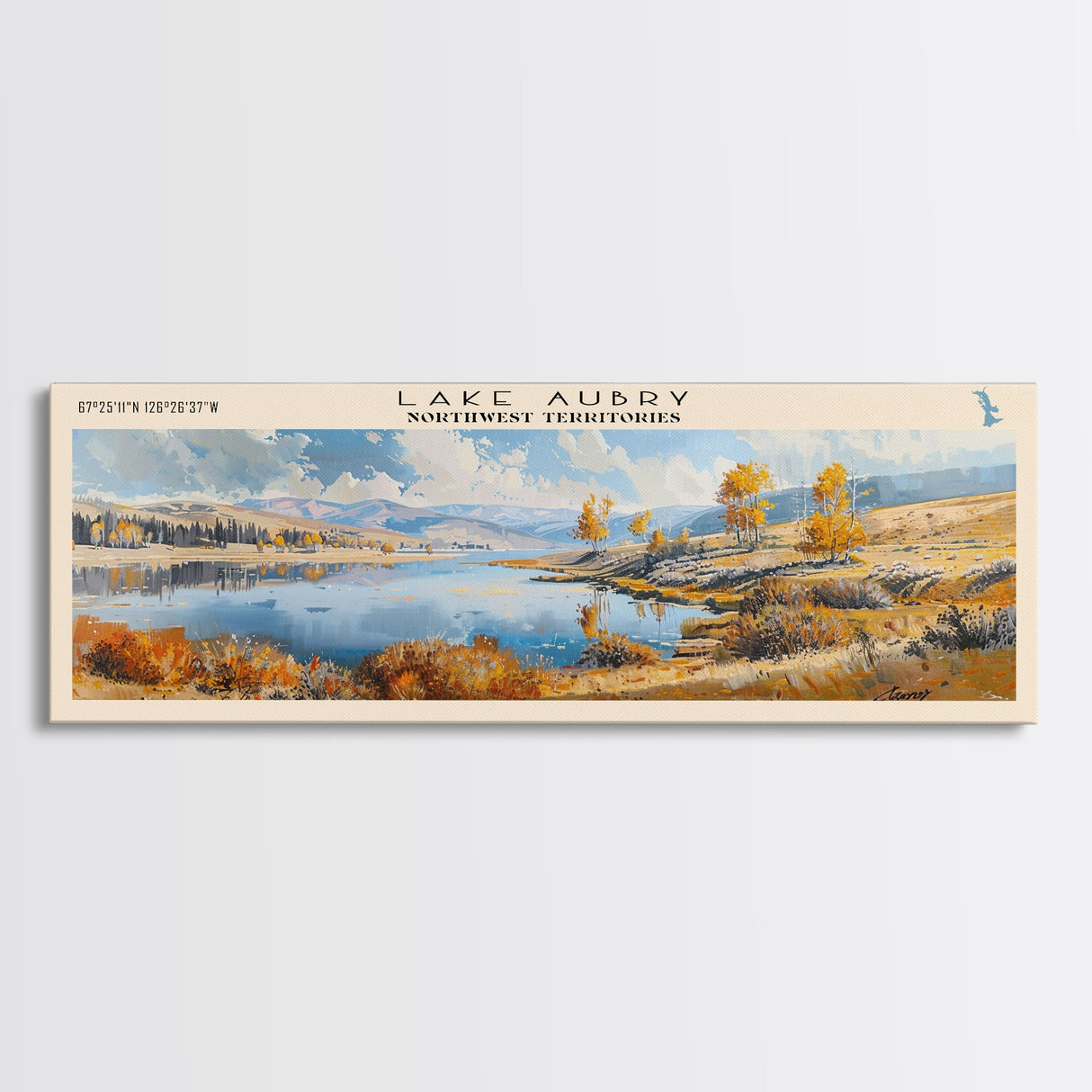 Lake Aubryic Framed Canvas Print, Panoramic Lake House Decor, Wall Art, Travel Poster, Beautiful Lake Painting, Nature Art