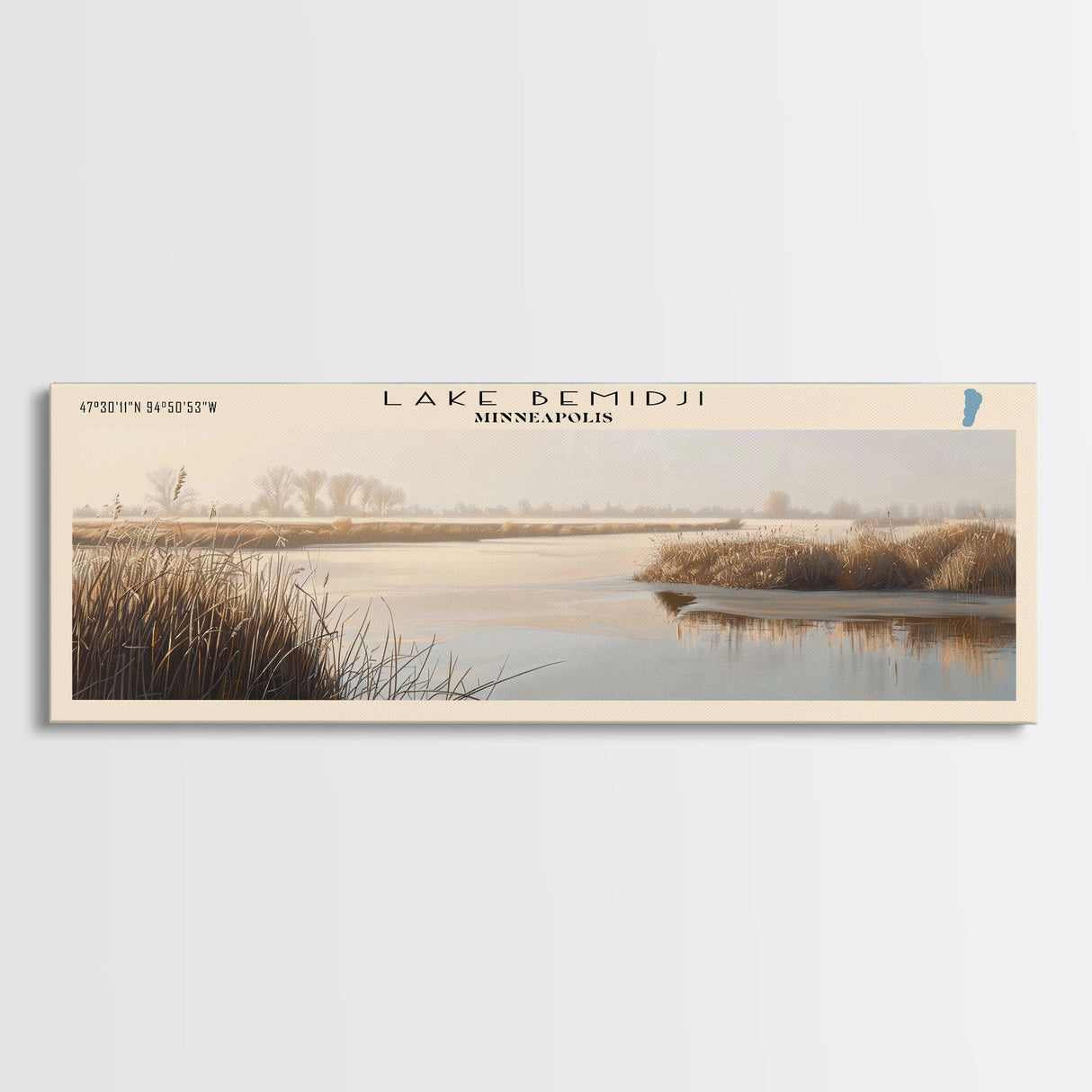 Lake Bemidji Minneapolis Framed Canvas Print, Lake House Art, Panoramic Wall Art, Travel Poster, Stunning Lake Painting, Home Decor