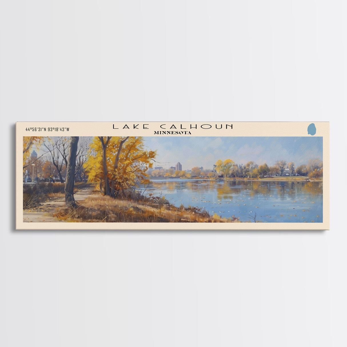 Lake Calhoun Minnesota Framed Canvas Print, Panoramic Lake House Decor, Wall Art, Travel Poster, Serene Lake Painting, Nature Art