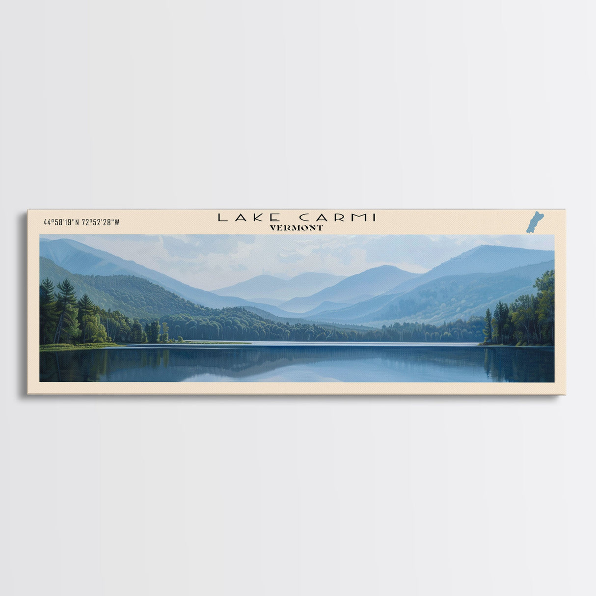 Lake Carmi Vermont Framed Canvas Print, Lake House Decor, Panoramic Wall Art, Travel Poster, Beautiful Lake Painting, Home Decor