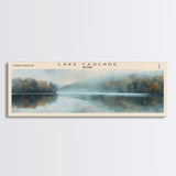 Lake Cascade Framed Canvas Print, Panoramic Lake House Decor, Wall Art, Travel Poster, Beautiful Lake Painting, Nature Art