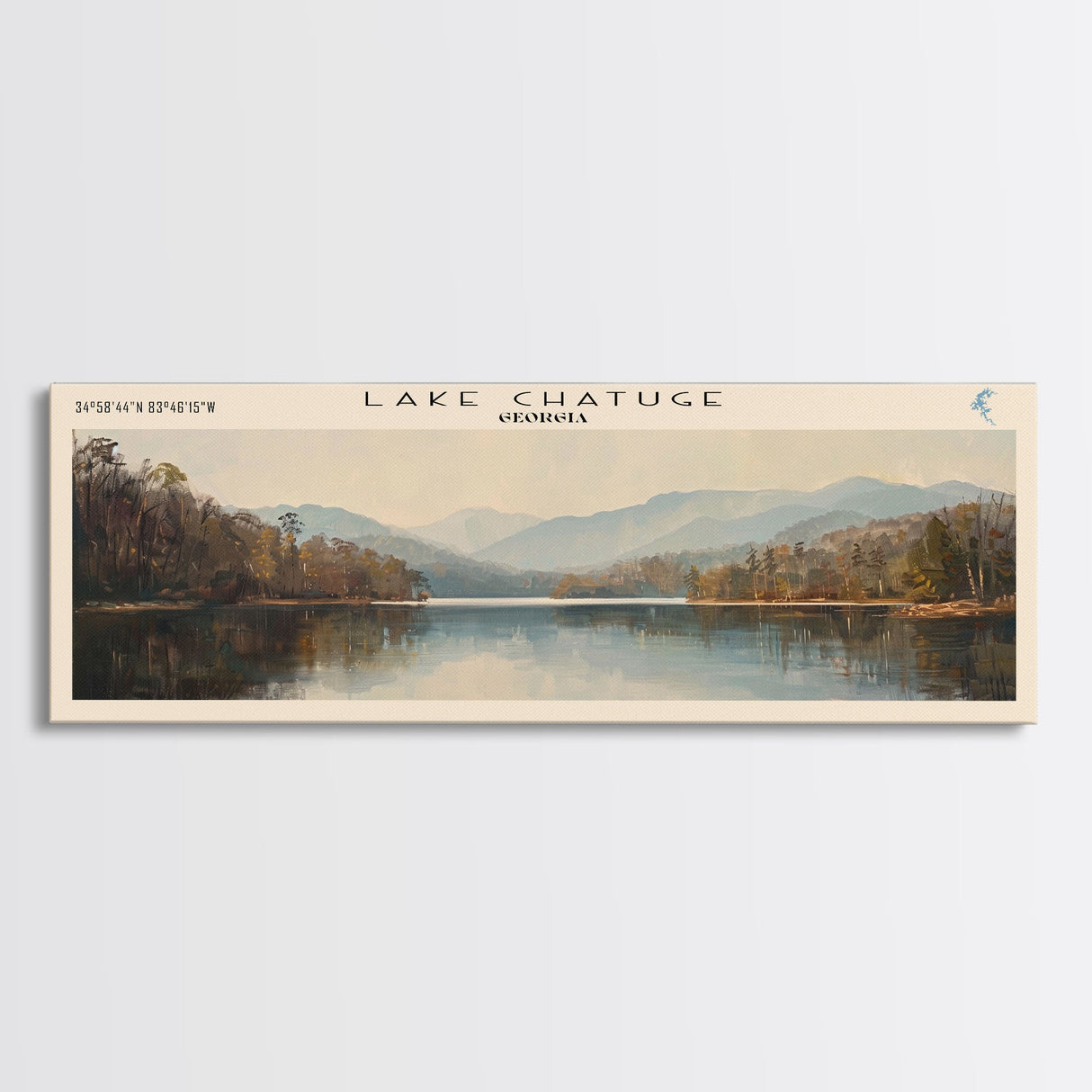 Lake Chatuge Georgia Framed Canvas Print, Lake House Decor, Panoramic Wall Art, Travel Poster, Serene Lake Painting, Nature Art