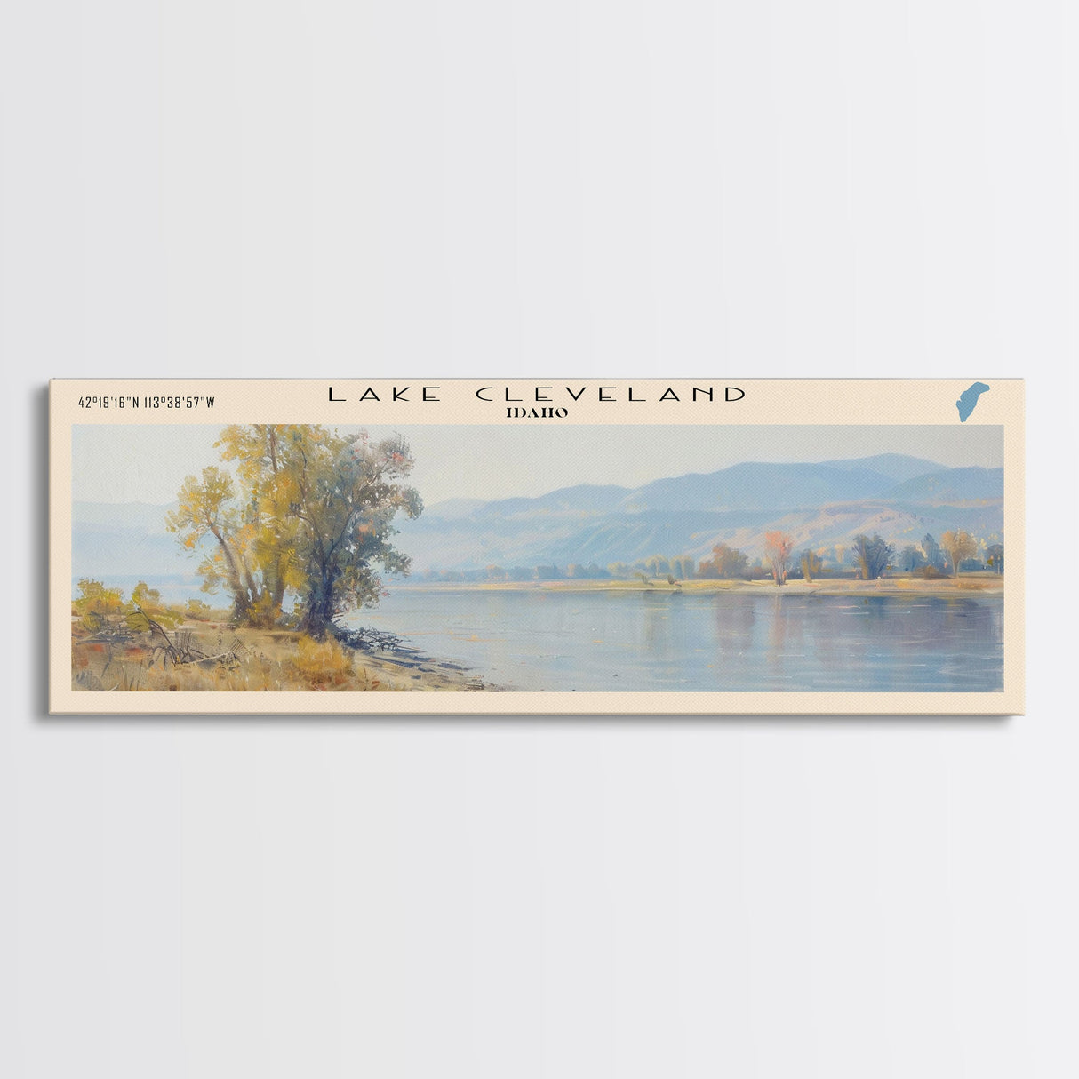 Lake Cleveland Idaho Framed Canvas Print, Lake House Decor, Panoramic Wall Art, Travel Poster, Stunning Lake Painting, Home Art