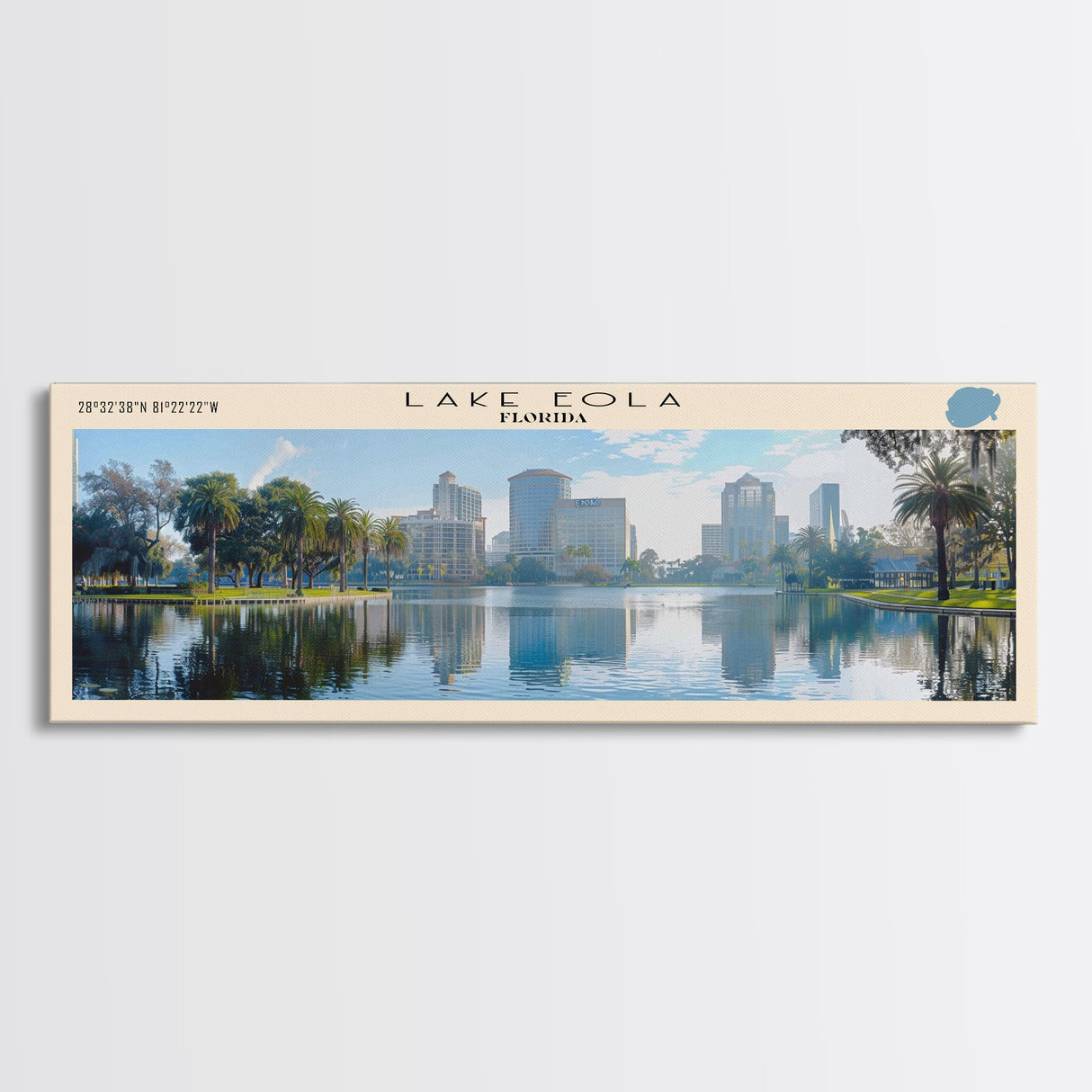 Lake Eola Florida Framed Canvas Print, Lake House Decor, Panoramic Wall Art, Travel Poster, Scenic Lake Painting, Nature Art