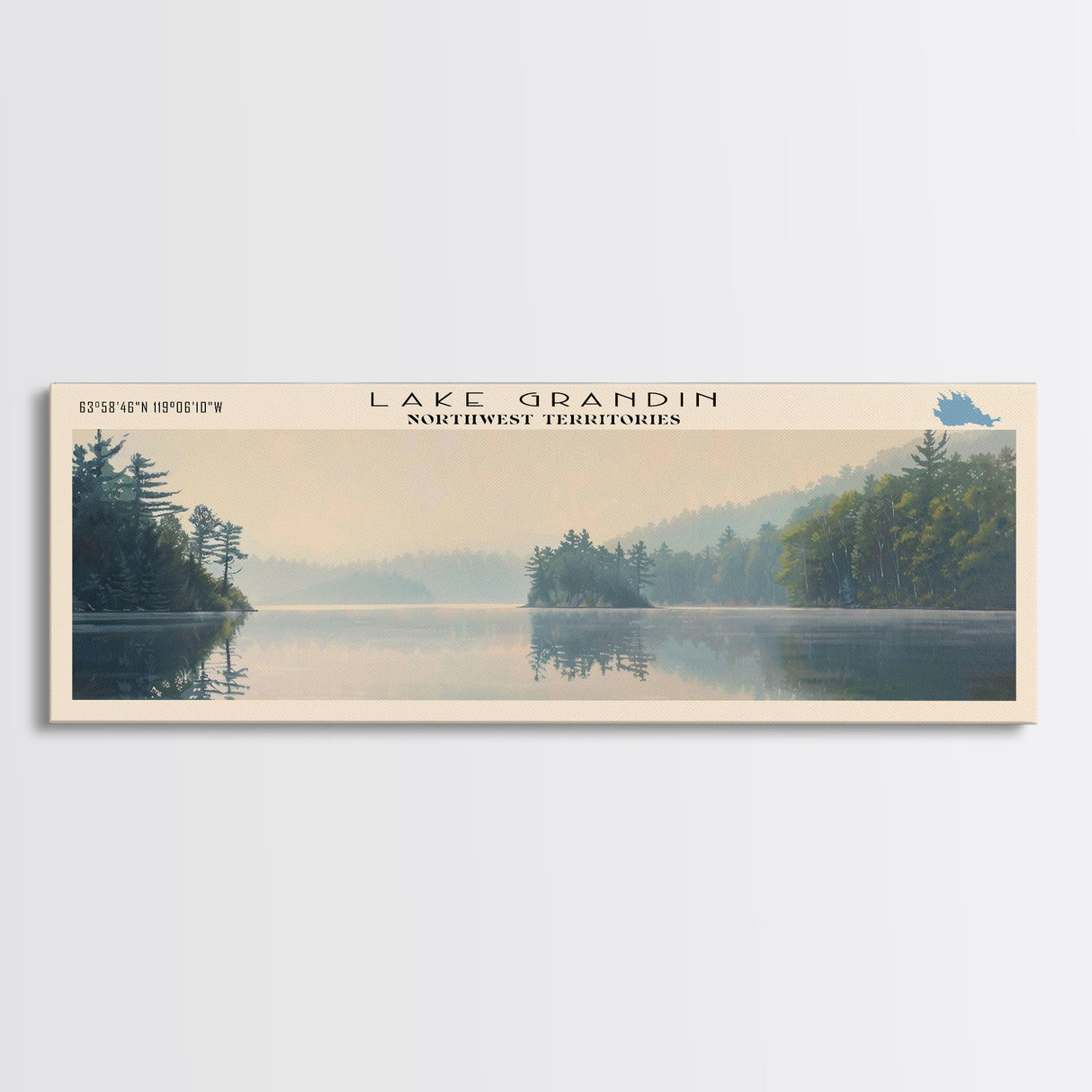 Lake Grandin Framed Canvas Print, Lake House Decor, Panoramic Wall Art, Travel Poster, Serene Lake Painting, Nature Art