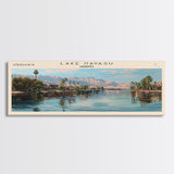 Lake Havasu Arizona Framed Canvas Print, Lake House Decor, Panoramic Wall Art, Travel Poster, Scenic Lake Painting, Nature Art