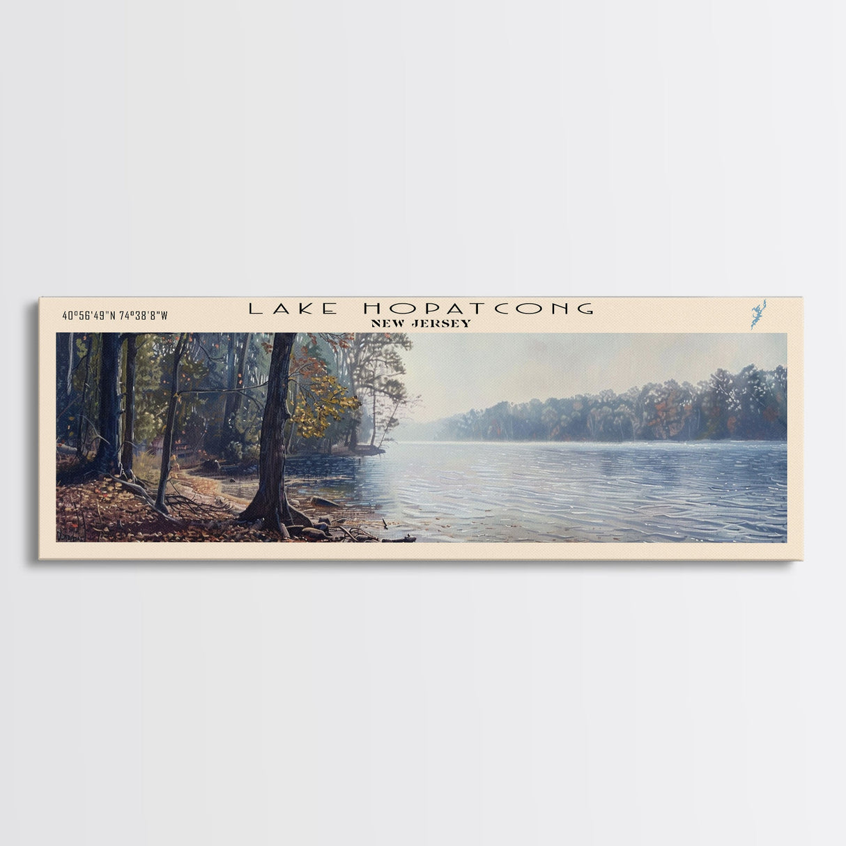 Lake Hopatcong New Jersey Framed Canvas Print, Lake House Decor, Panoramic Wall Art, Travel Poster, Beautiful Lake Painting, Home Art