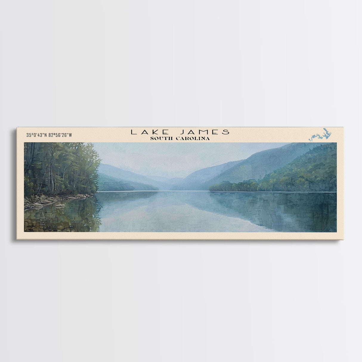 Lake Jocassee South Carolina Framed Canvas Print, Lake House Decor, Panoramic Wall Art, Travel Poster, Stunning Lake Painting, Home Art