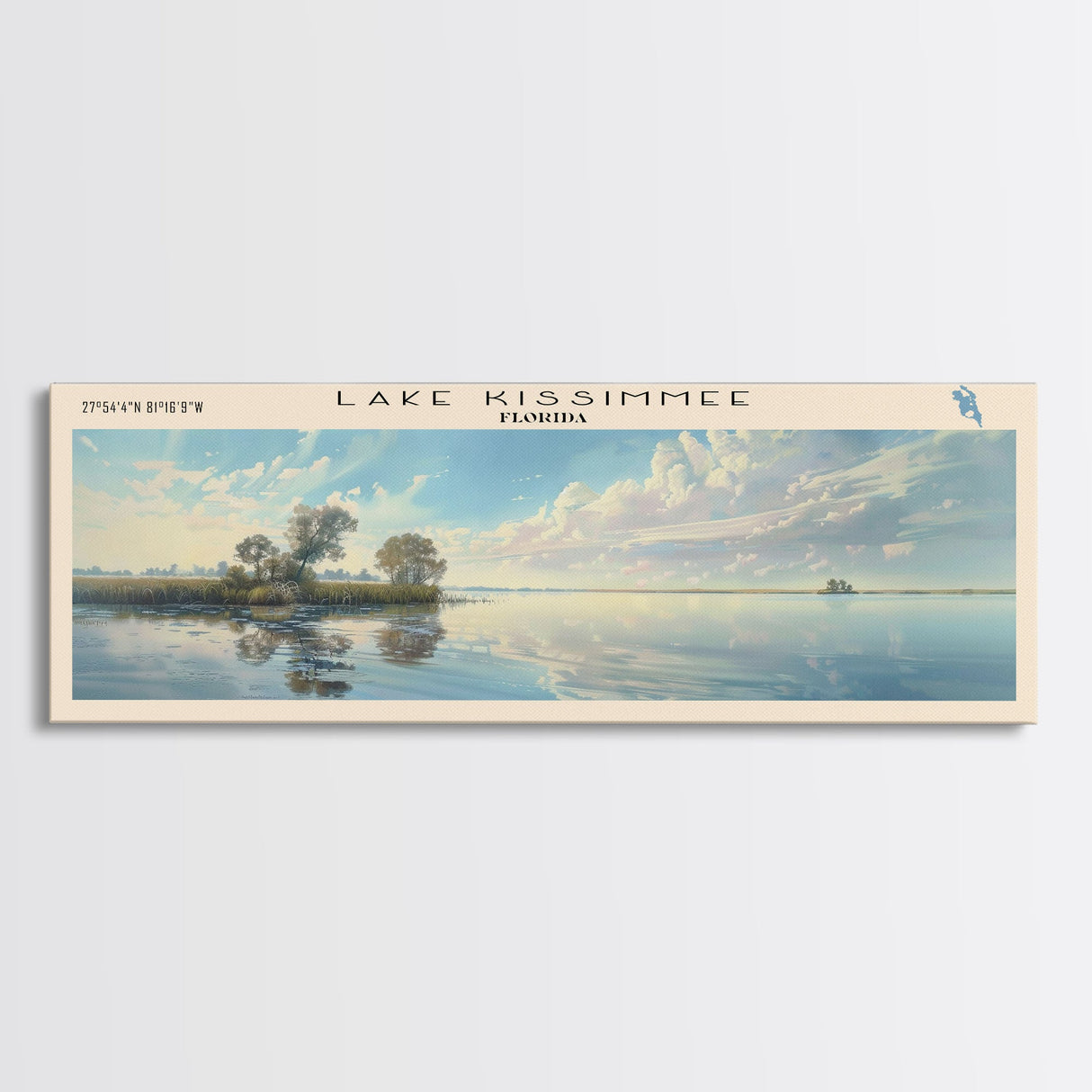 Lake Kissimmee Florida Framed Canvas Print, Lake House Decor, Panoramic Wall Art, Travel Poster, Scenic Lake Painting, Nature Art