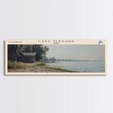 Lake Manawa Iowa Framed Canvas Print, Lake House Decor, Panoramic Wall Art, Travel Poster, Scenic Lake Painting, Rustic Art