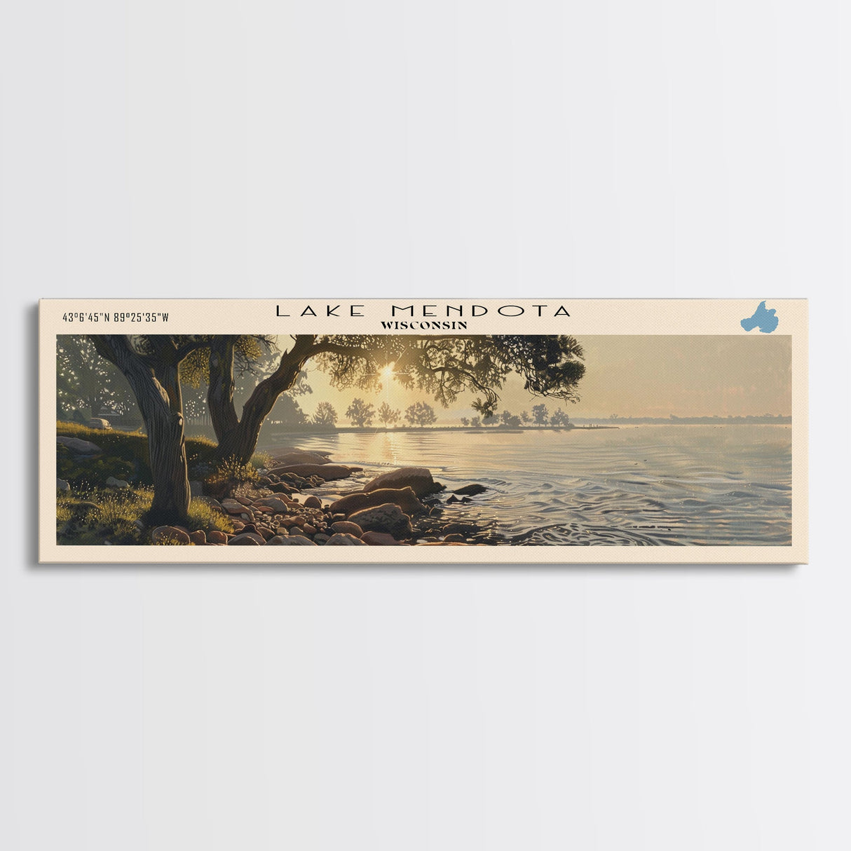 Lake Mendota Framed Canvas Print, Lake House Decor, Panoramic Wall Art, Travel Poster, Stunning Landscape Painting, Living Room Decor