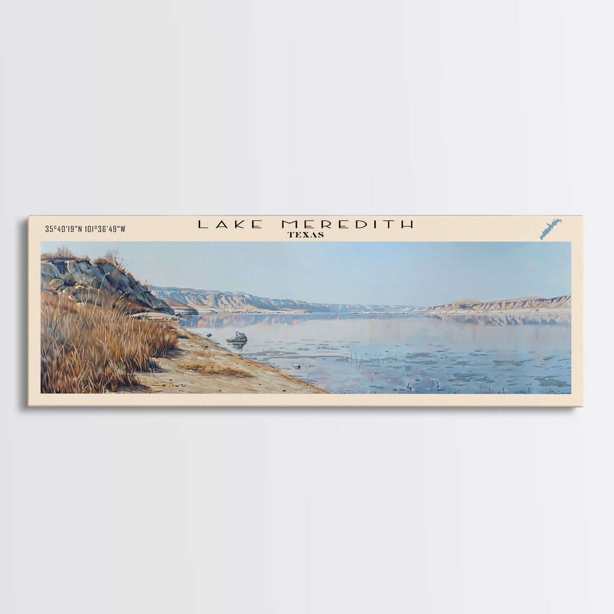 Lake Meredith Texas Framed Canvas Print, Lake House Decor, Panoramic Wall Art, Travel Poster, Scenic Landscape Painting, Bedroom Decor