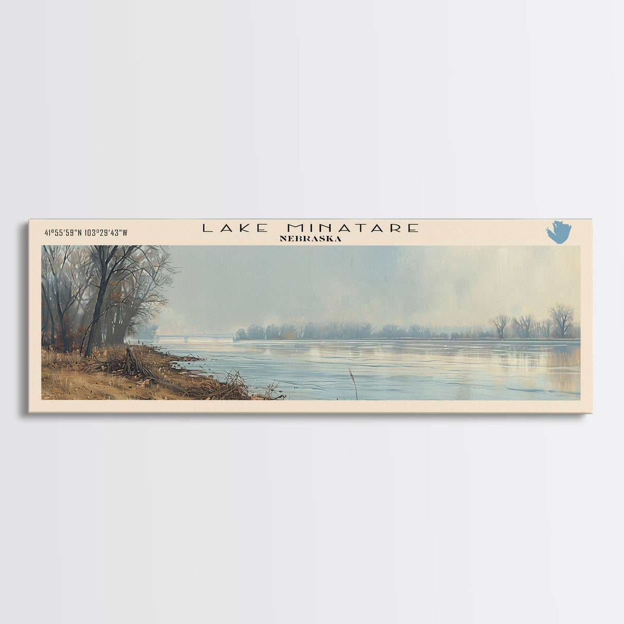 Lake Minatare Nebraska Framed Canvas Print, Lake House Decor, Panoramic Wall Art, Travel Poster, Stunning Landscape Painting, Living Room Decor