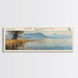 Lake Nicaragua Framed Canvas Print, Lake House Decor, Panoramic Wall Art, Travel Poster, Serene Landscape Painting, Rustic Art