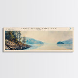 Lake Pendreille Framed Canvas Print, Lake House Decor, Panoramic Wall Art, Travel Poster, Beautiful Landscape Painting, Modern Art