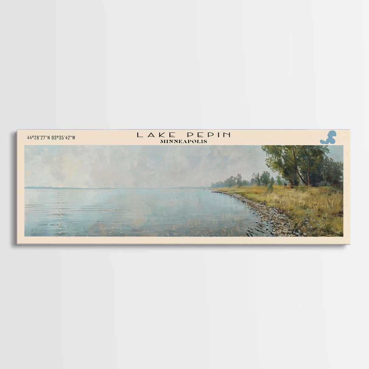 Lake Pepin Minneapolis Framed Canvas Print, Lake House Decor, Panoramic Wall Art, Travel Poster, Stunning Landscape Painting, Contemporary Art