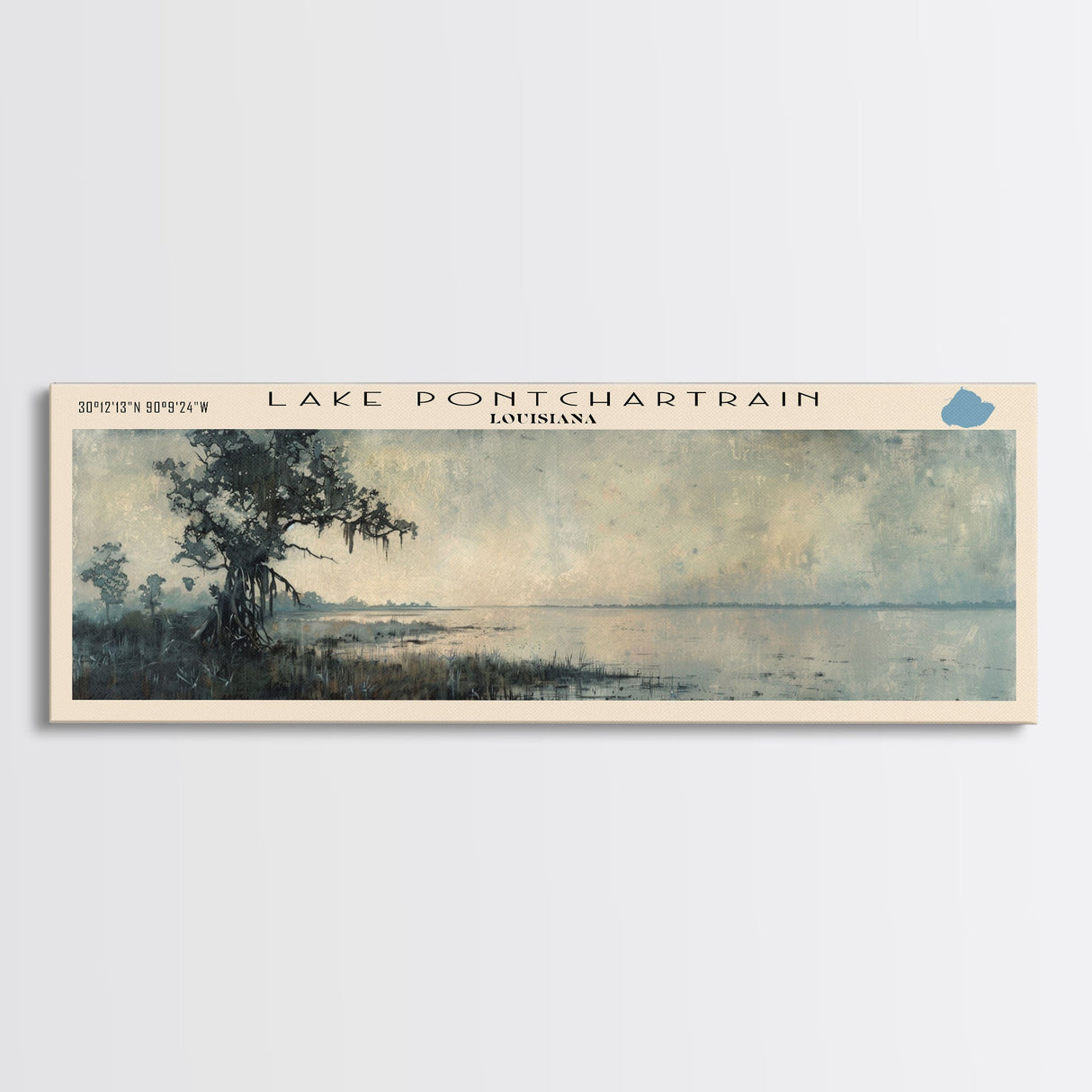 Lake Pontchartrain Louisiana Framed Canvas Print, Lake House Decor, Panoramic Wall Art, Travel Poster, Beautiful Landscape Painting, Living Room Decor