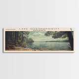 Lake Quannapowitt Massachusetts Framed Canvas Print, Lake House Decor, Panoramic Wall Art, Travel Poster, Scenic Landscape Painting, Contemporary Art