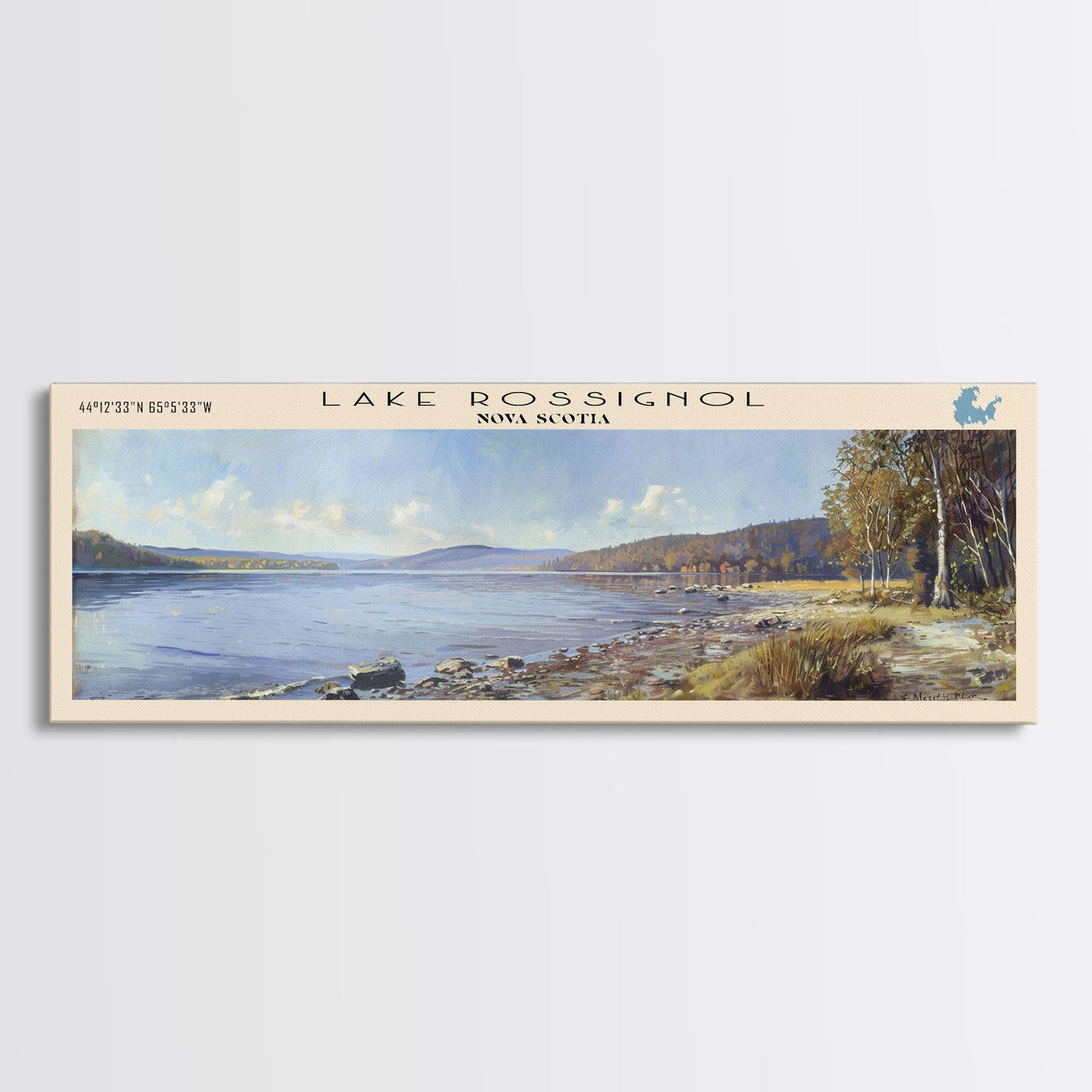 Lake Rossignol Framed Canvas Print, Lake House Decor, Panoramic Wall Art, Travel Poster, Stunning Landscape Painting, Contemporary Art