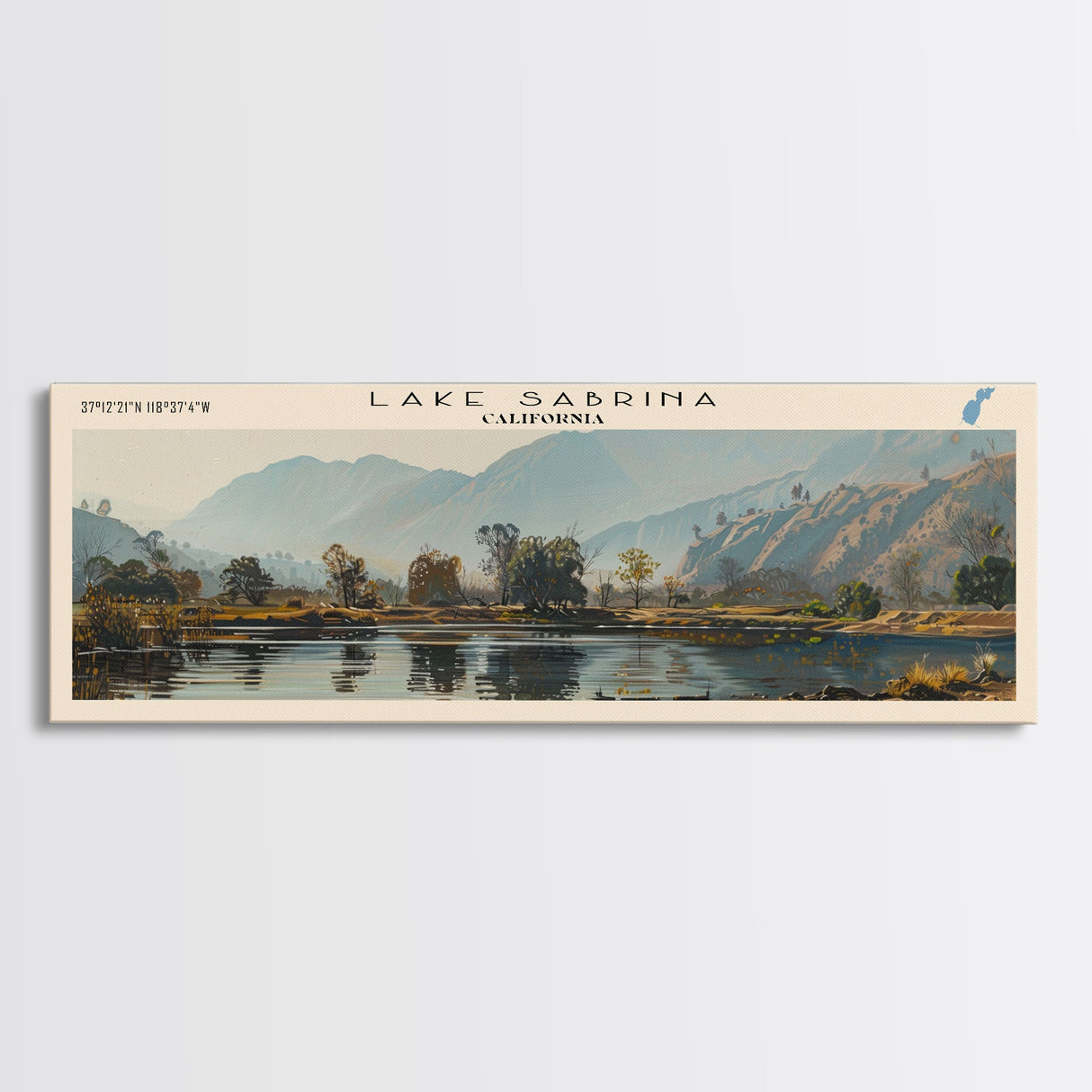 Lake Sabrina California Framed Canvas Print, Lake House Decor, Panoramic Wall Art, Travel Poster, Serene Landscape Painting, Rustic Art