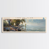 Lake St. Clair Michigan Framed Canvas Print, Lake House Decor, Panoramic Wall Art, Travel Poster, Serene Landscape Painting, Rustic Art