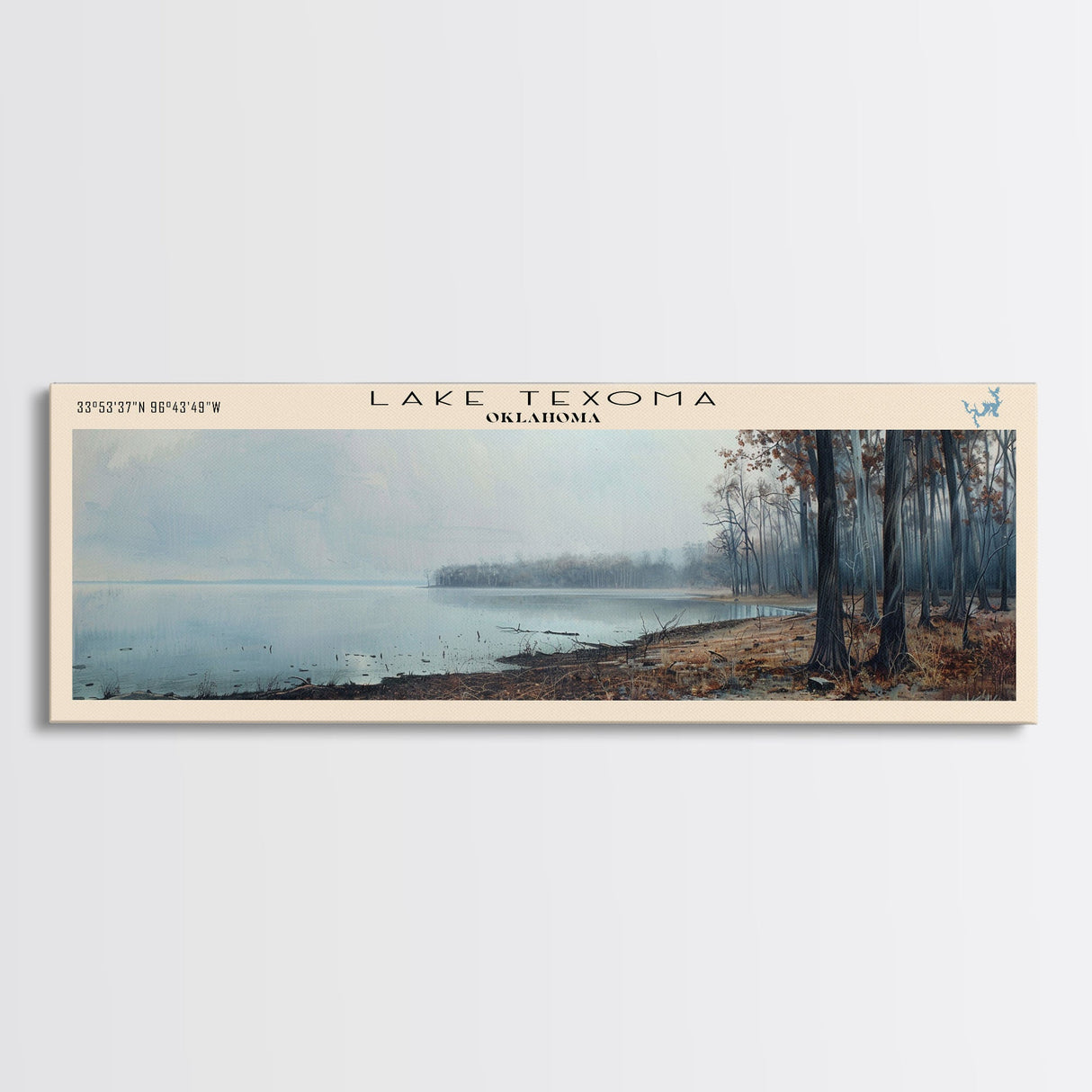 Lake Texoma Oklahoma Framed Canvas Print, Lake House Decor, Panoramic Wall Art, Travel Poster, Beautiful Landscape Painting, Rustic Art