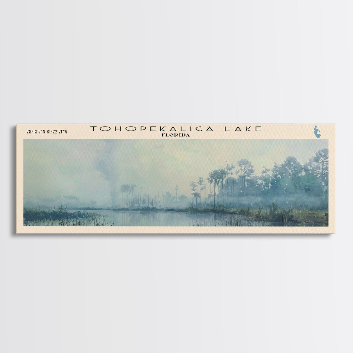 Lake Tohopekaliga Florida Framed Canvas Print, Lake House Decor, Panoramic Wall Art, Travel Poster, Beautiful Landscape Painting, Modern Art