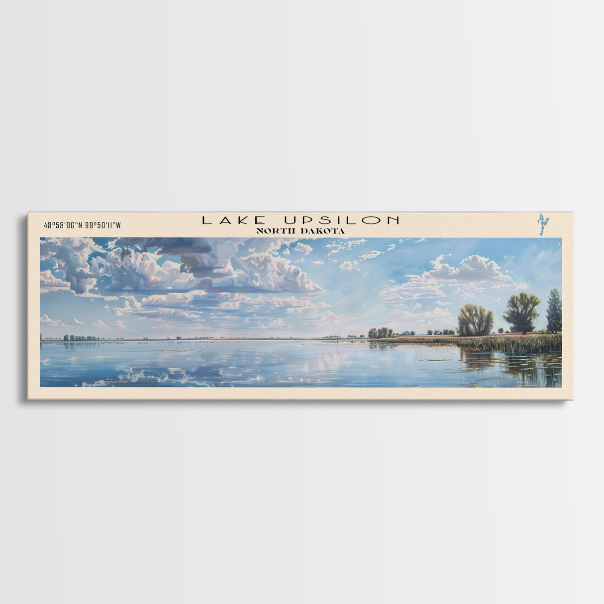 Lake Upsilon North Dakota Framed Canvas Print, Lake House Decor, Panoramic Wall Art, Travel Poster, Beautiful Landscape Painting, Modern Art