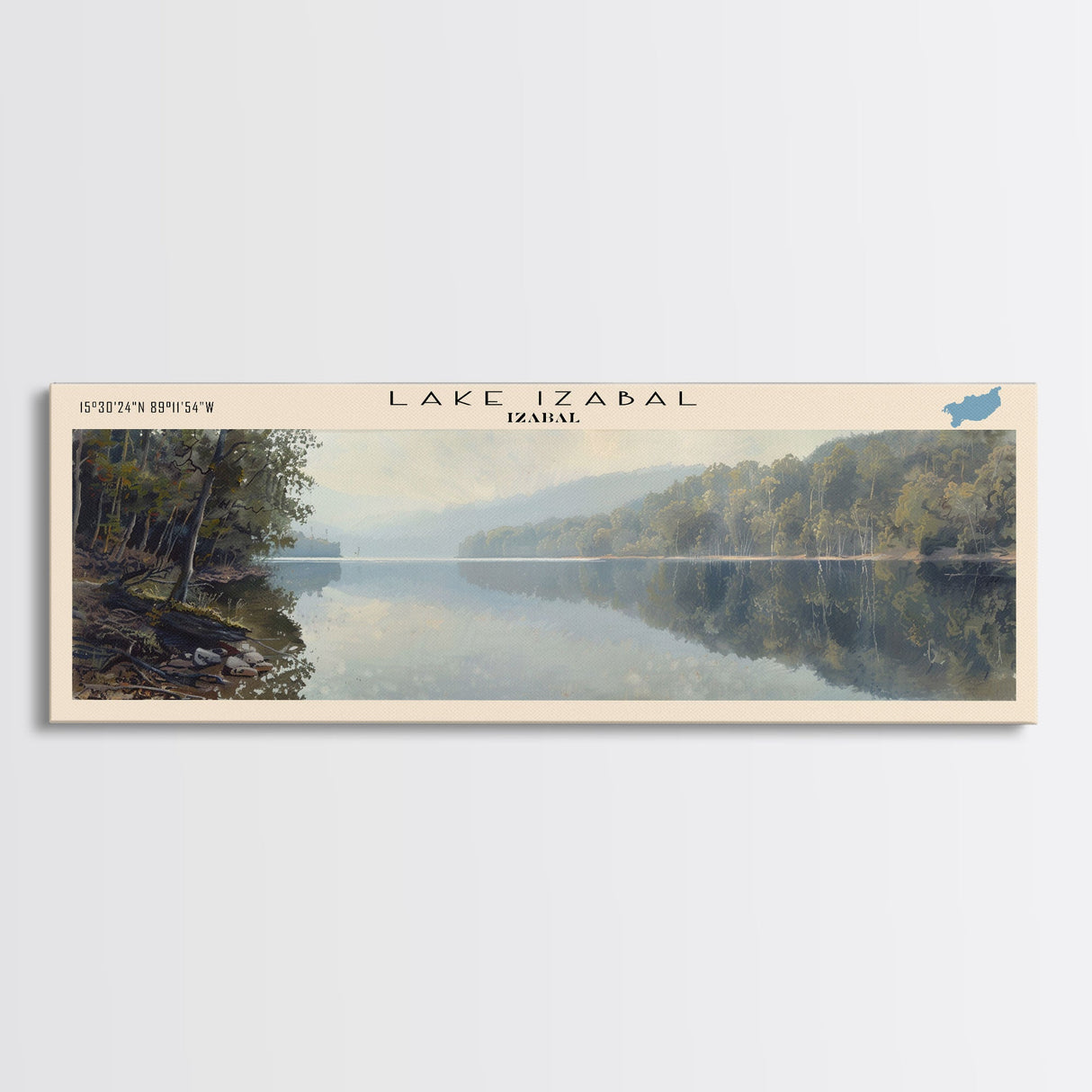 Lake Izabal Framed Canvas Print, Lake House Decor, Panoramic Wall Art, Travel Poster, Scenic Landscape Painting, Bedroom Decor