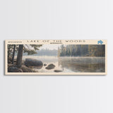 Lake of the Woods Framed Canvas Print, Lake House Decor, Panoramic Wall Art, Travel Poster, Landscape Painting, Contemporary Art