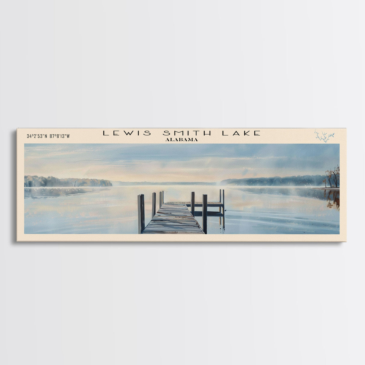 Lewis Smith Lake Alabama Framed Canvas Print, Lake House Decor, Panoramic Wall Art, Travel Poster, Landscape Painting, Modern Art