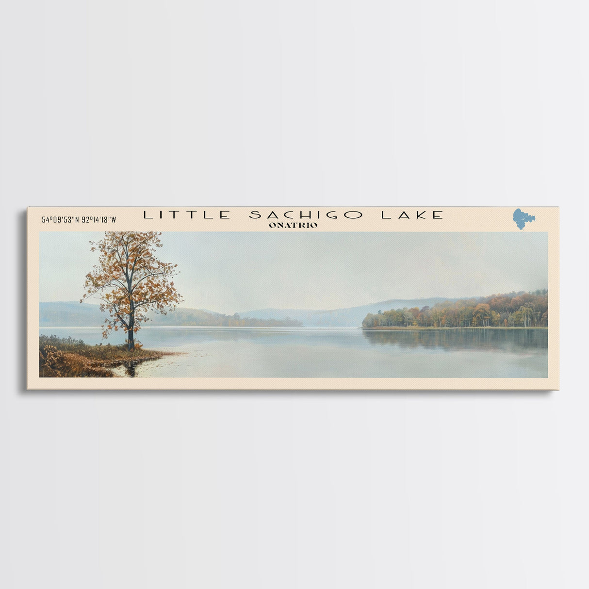 Little Sachigo Lake Framed Canvas Print, Lake House Decor, Panoramic Wall Art, Travel Poster, Scenic Landscape Painting, Bedroom Decor