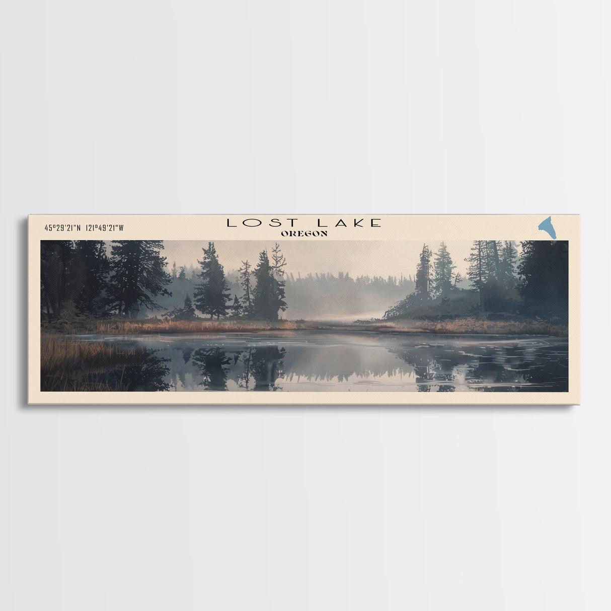 Lost Lake Oregon Framed Canvas Print, Lake House Decor, Panoramic Wall Art, Travel Poster, Scenic Landscape Painting, Rustic Art