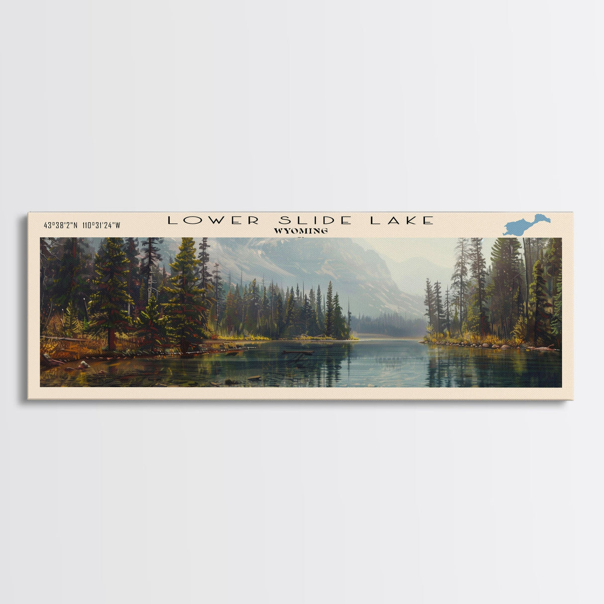 Lower Slide Lake Wyoming Framed Canvas Print, Lake House Decor, Panoramic Wall Art, Travel Poster, Landscape Painting, Bedroom Decor