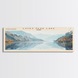 Lucky Peak Lake Idaho Framed Canvas Print, Lake House Decor, Panoramic Wall Art, Travel Poster, Landscape Painting, Modern Art