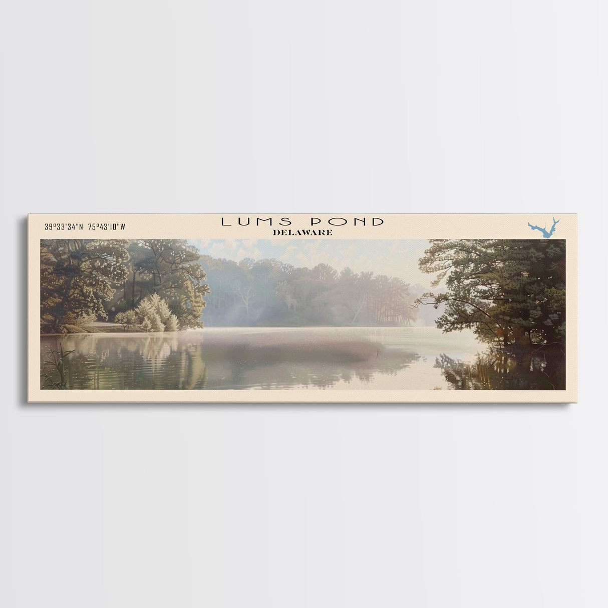 Lums Pond Delaware Framed Canvas Print, Lake House Decor, Panoramic Wall Art, Travel Poster, Scenic Landscape Painting, Contemporary Art