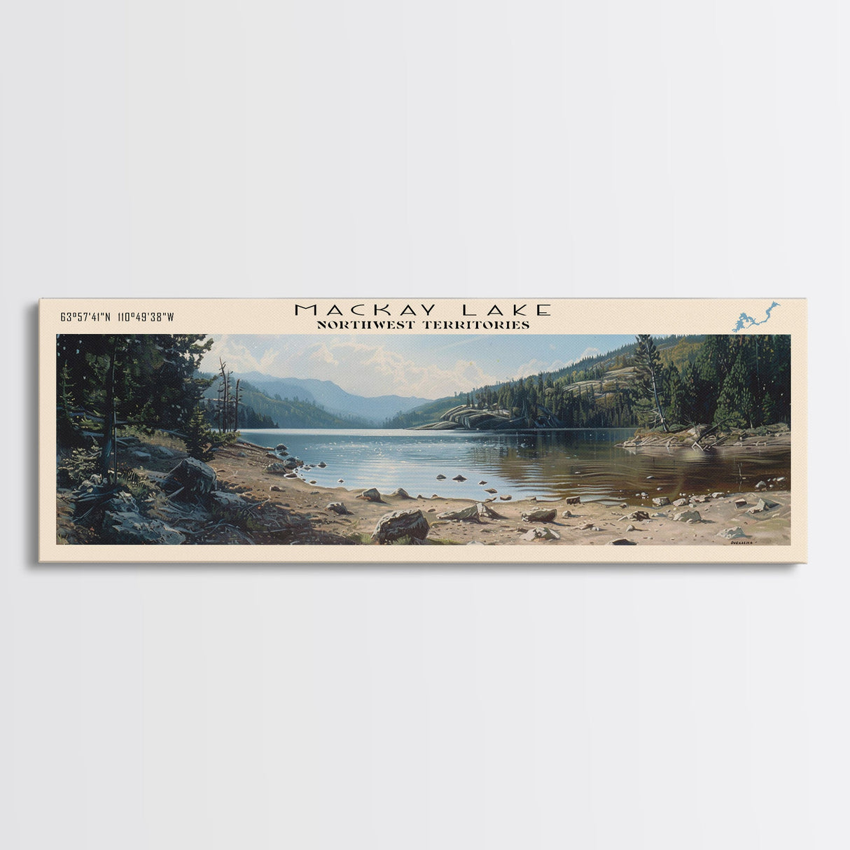 MacKay Lake Framed Canvas Print, Lake House Decor, Panoramic Wall Art, Travel Poster, Landscape Painting, Living Room Decor