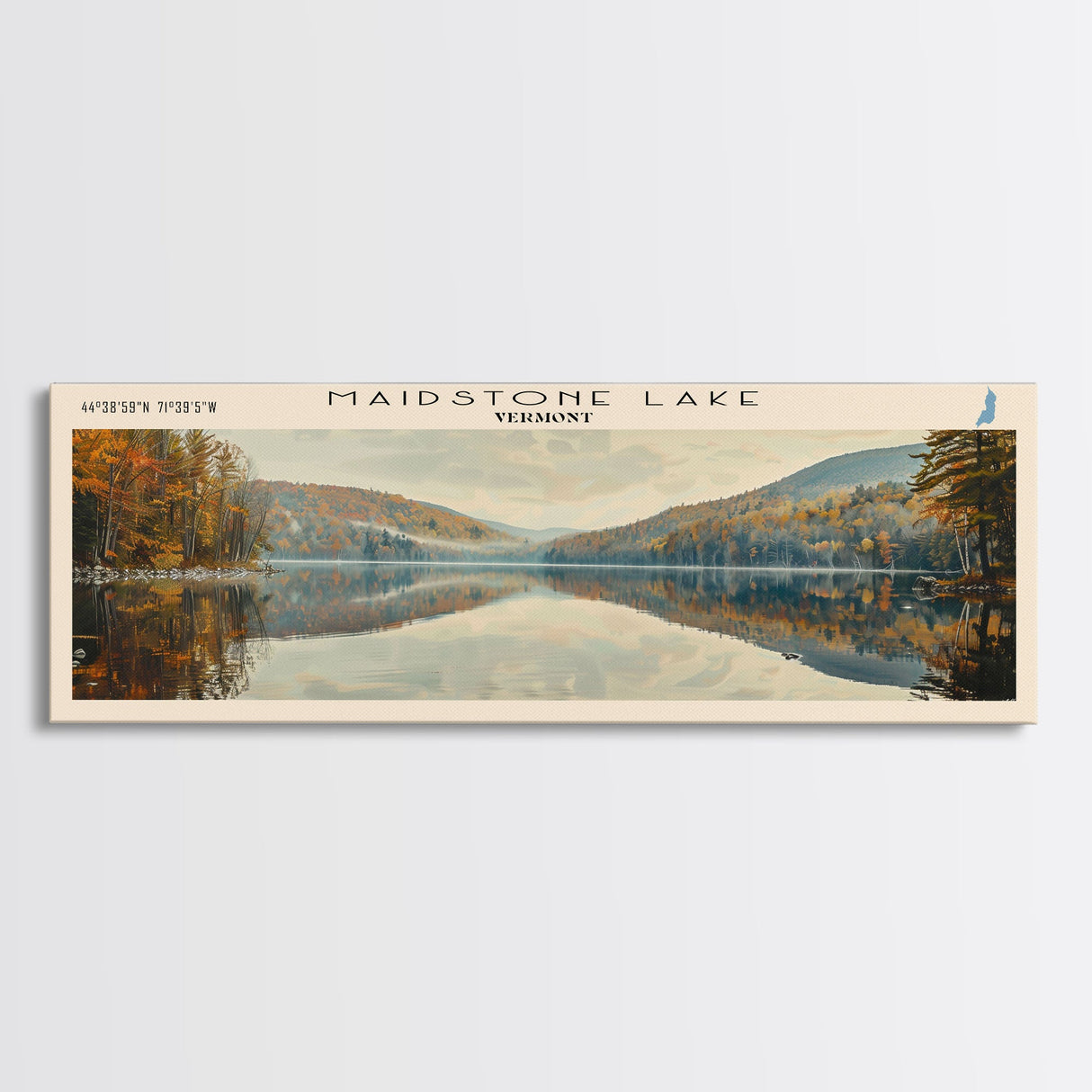 Mercer Lake New Jersey Framed Canvas Print, Lake House Decor, Panoramic Wall Art, Travel Poster, Landscape Painting, Bedroom Decor